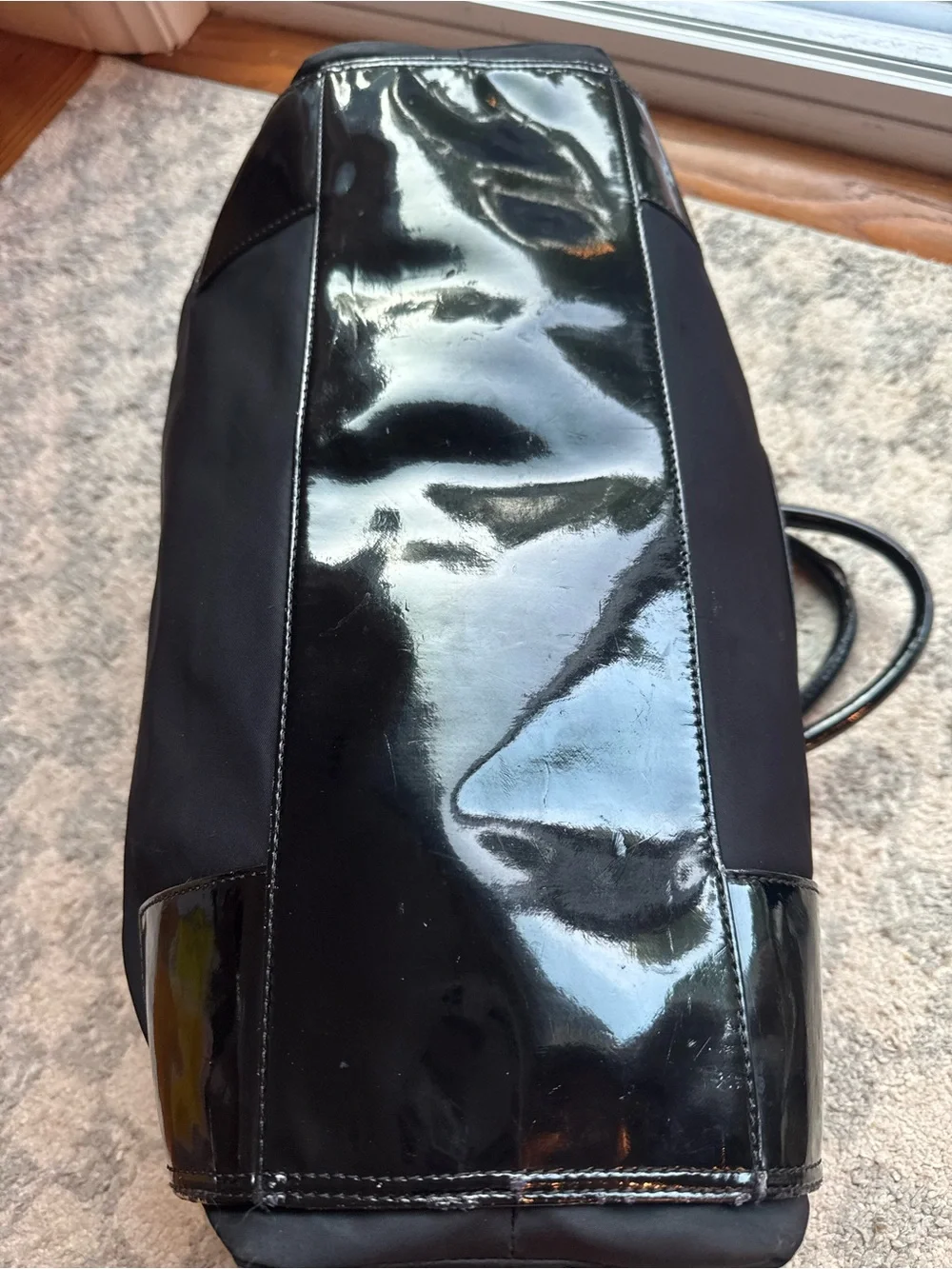 Tory Burch Black Nylon Tote with Patent Logo